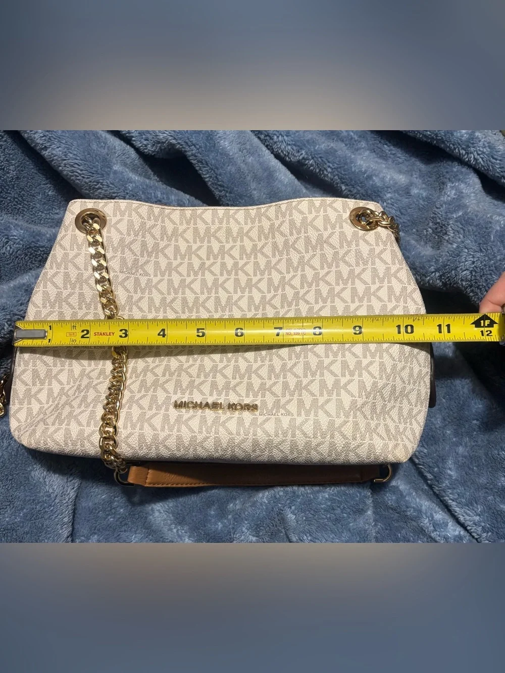 Michael Kors Signature Beige and Gold Chain Shoulder Bag